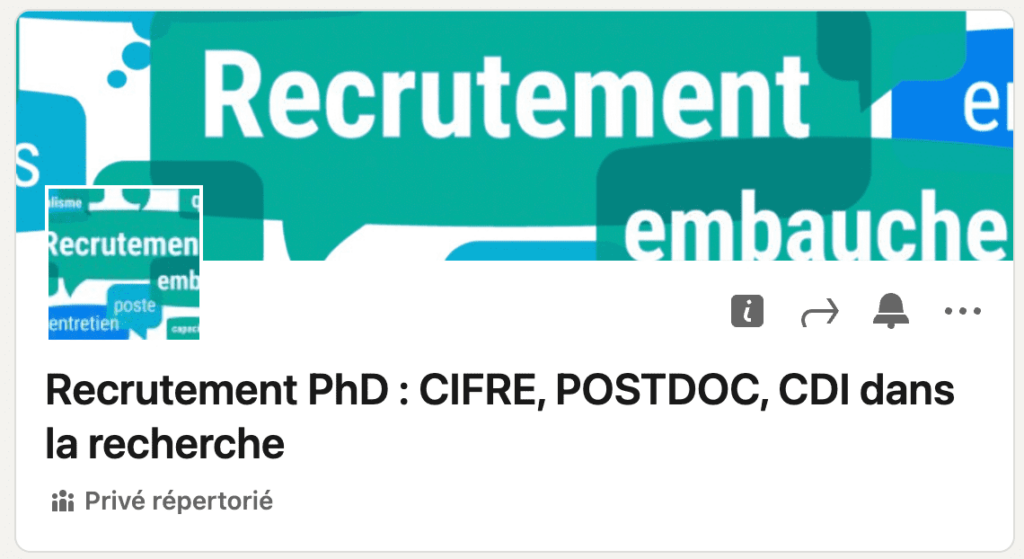 Groupe LinkedIn "Recrutement PhD : CIFRE, POSTDOC, CDI dans la recherche"